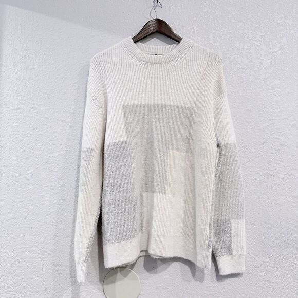 Zara Wool Blend Textured Patchwork Sweater Crew Neck Size Medium Pullover Knit - Picture 1 of 10
